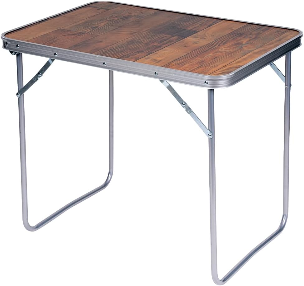 Tavolino da picnic pieghevole effetto legno con struttura in alluminio 70 x 50 x 60 cm