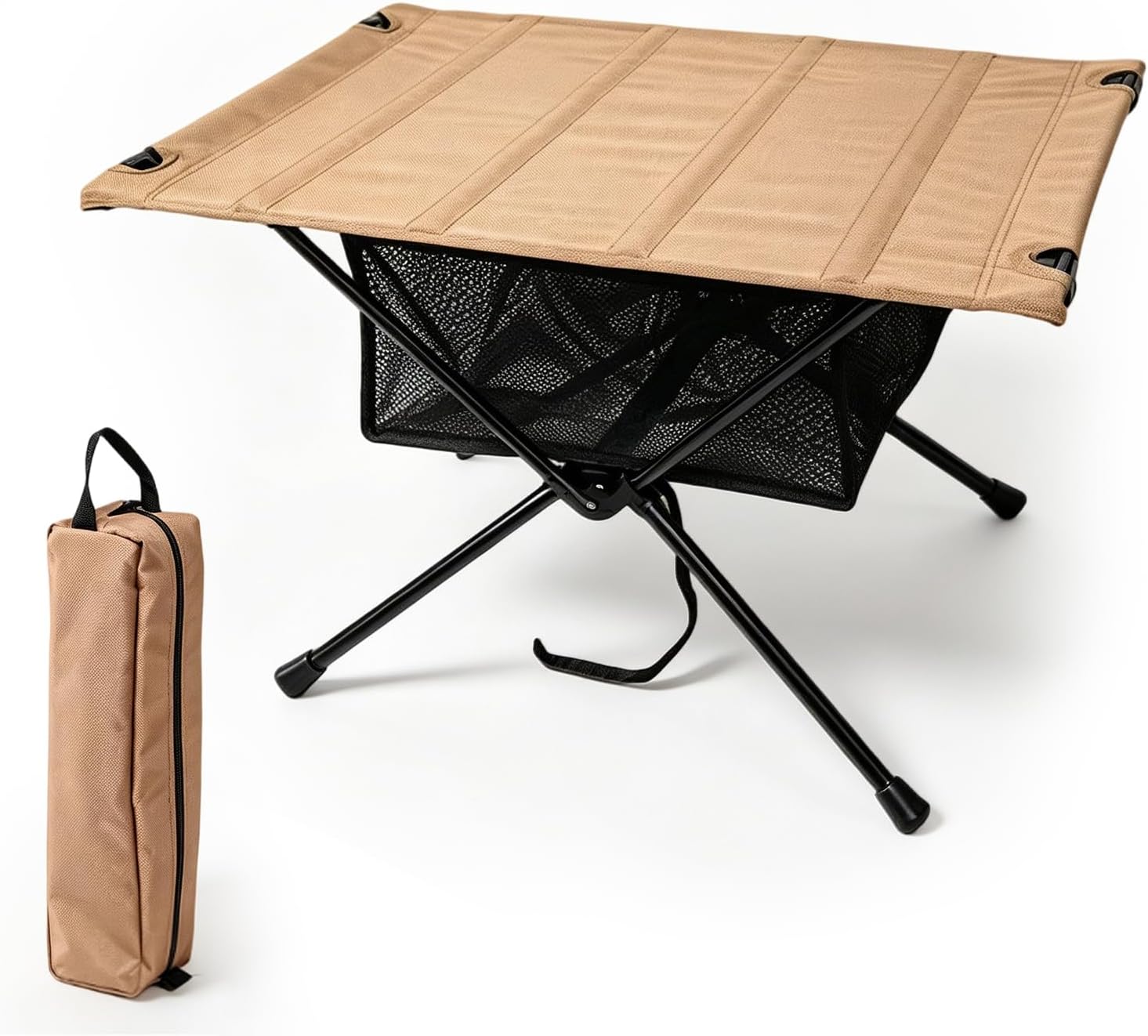 Tavolino pieghevole da campeggio portatile con borsa trasporto e rete portaoggetti 60 x 40 cm per pesca e attivita outdoor