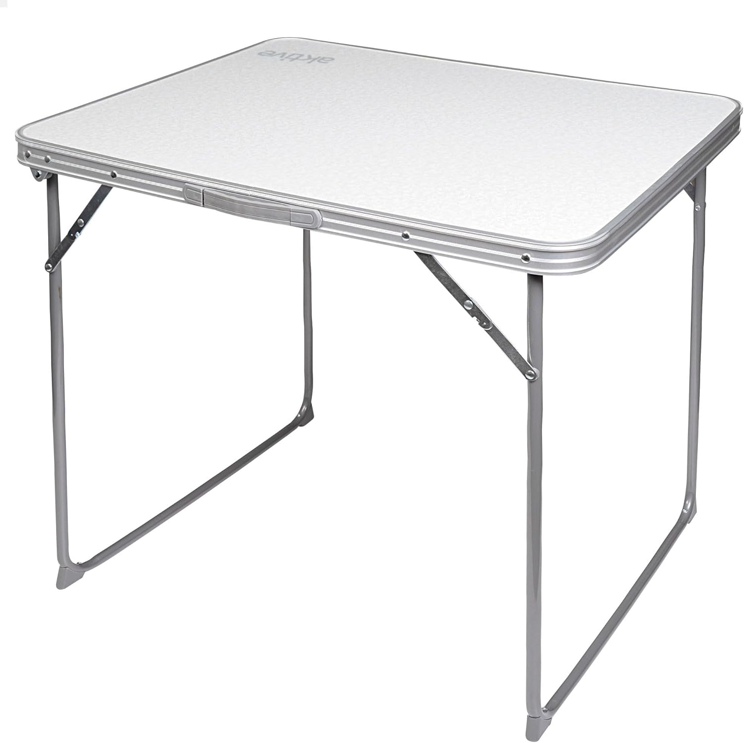 Tavolo da campeggio pieghevole in MDF e acciaio 80 x 60 x 70 cm con maniglia trasporto bianco