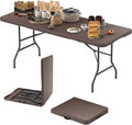 Tavolo Picnic Pieghevole da Esterno 180 cm con Superficie Effetto Rattan Marrone