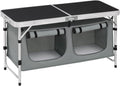 Tavolo da picnic pieghevole multifunzione con piano MDF e struttura in alluminio 120 x 47 cm con ripiani regolabili