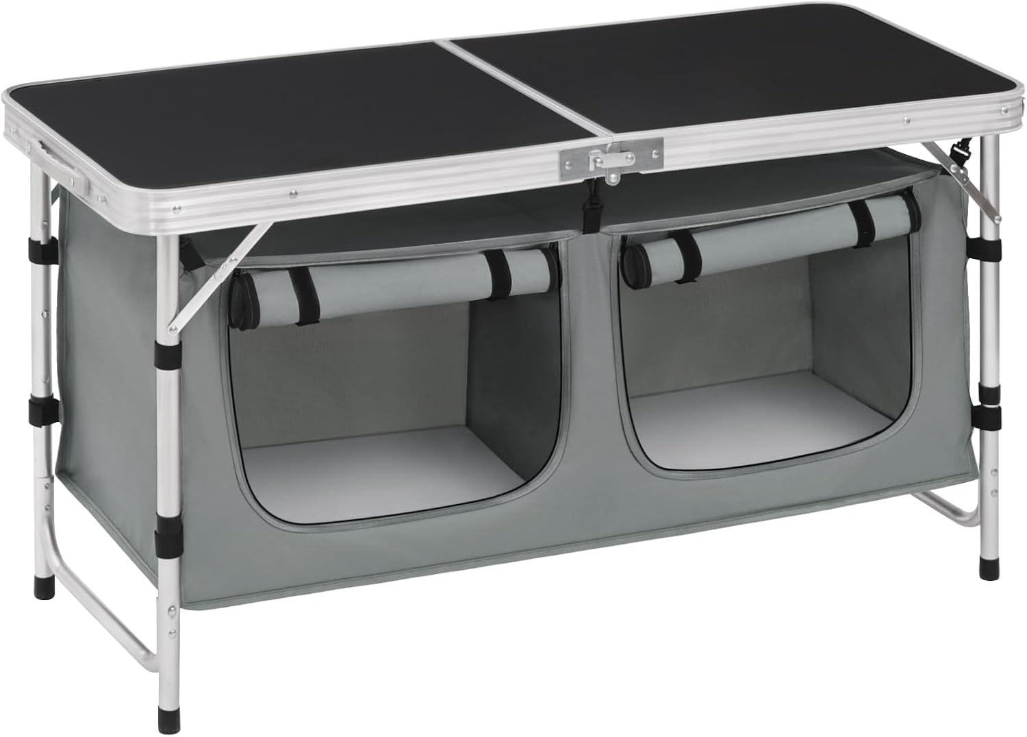Tavolo da picnic pieghevole multifunzione con piano MDF e struttura in alluminio 120 x 47 cm con ripiani regolabili