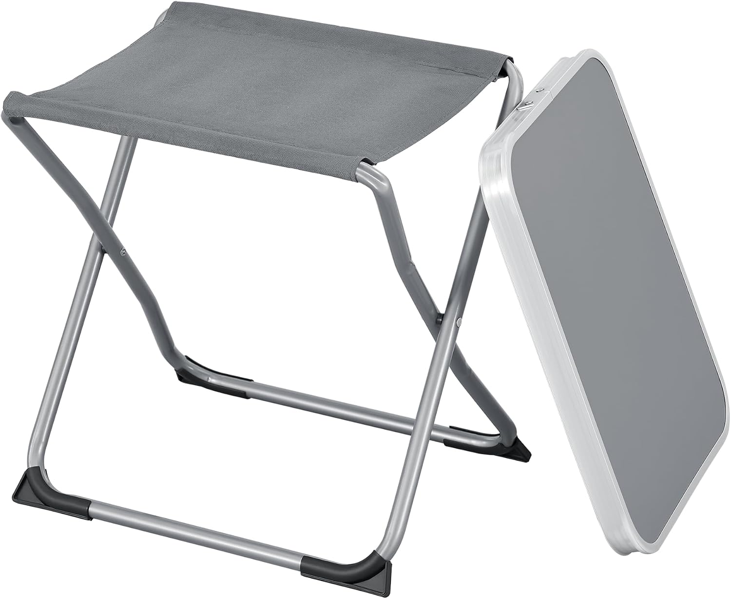 Tavolino Pieghevole da Campeggio 2 in 1 con Funzione Seduta e Piano MDF Grigio