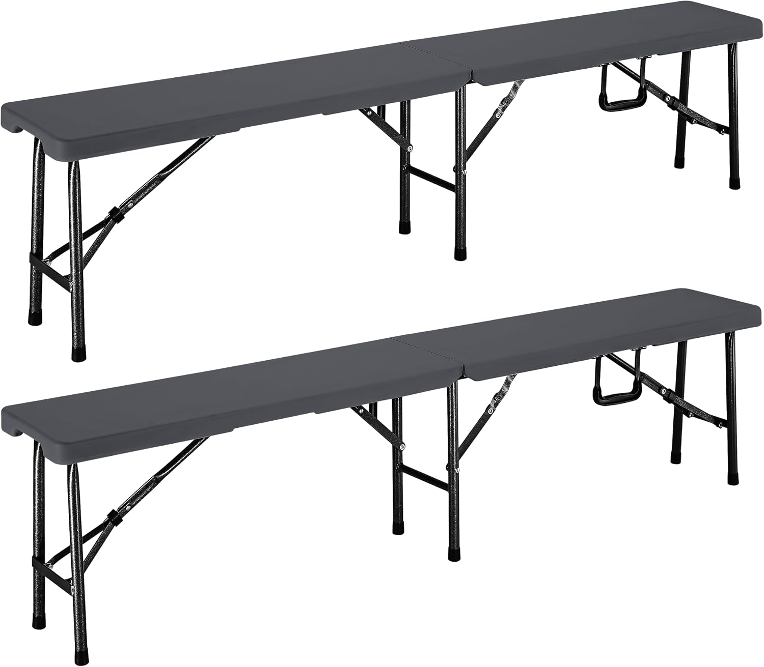Set composto da due panche pieghevoli in plastica per giardino eventi e campeggio 183 cm