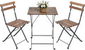 Set bistrot compatto con tavolino e due sedie in legno acacia marrone per giardino e balcone