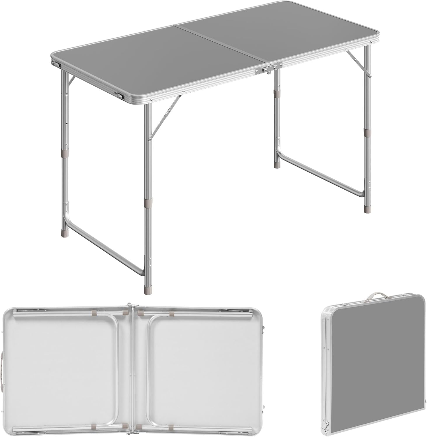 Tavolo pieghevole da picnic in alluminio con maniglia trasporto e altezza regolabile 120 x 60 x 55 70 cm