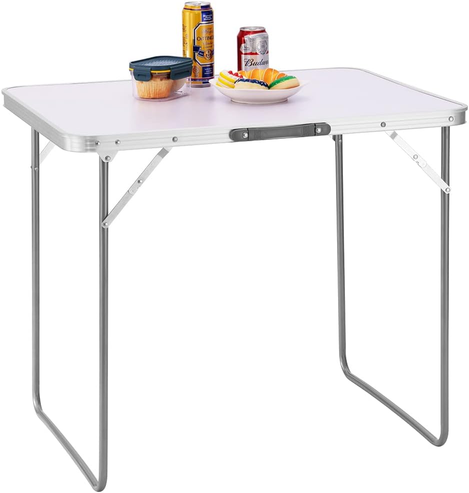 Tavolino richiudibile da esterno in alluminio 60 x 80 x 68 cm con sistema pieghevole e maniglia bianco