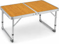 Tavolino da campeggio in alluminio effetto bambu 60 x 40 x 25 cm con maniglia per spiaggia e camper