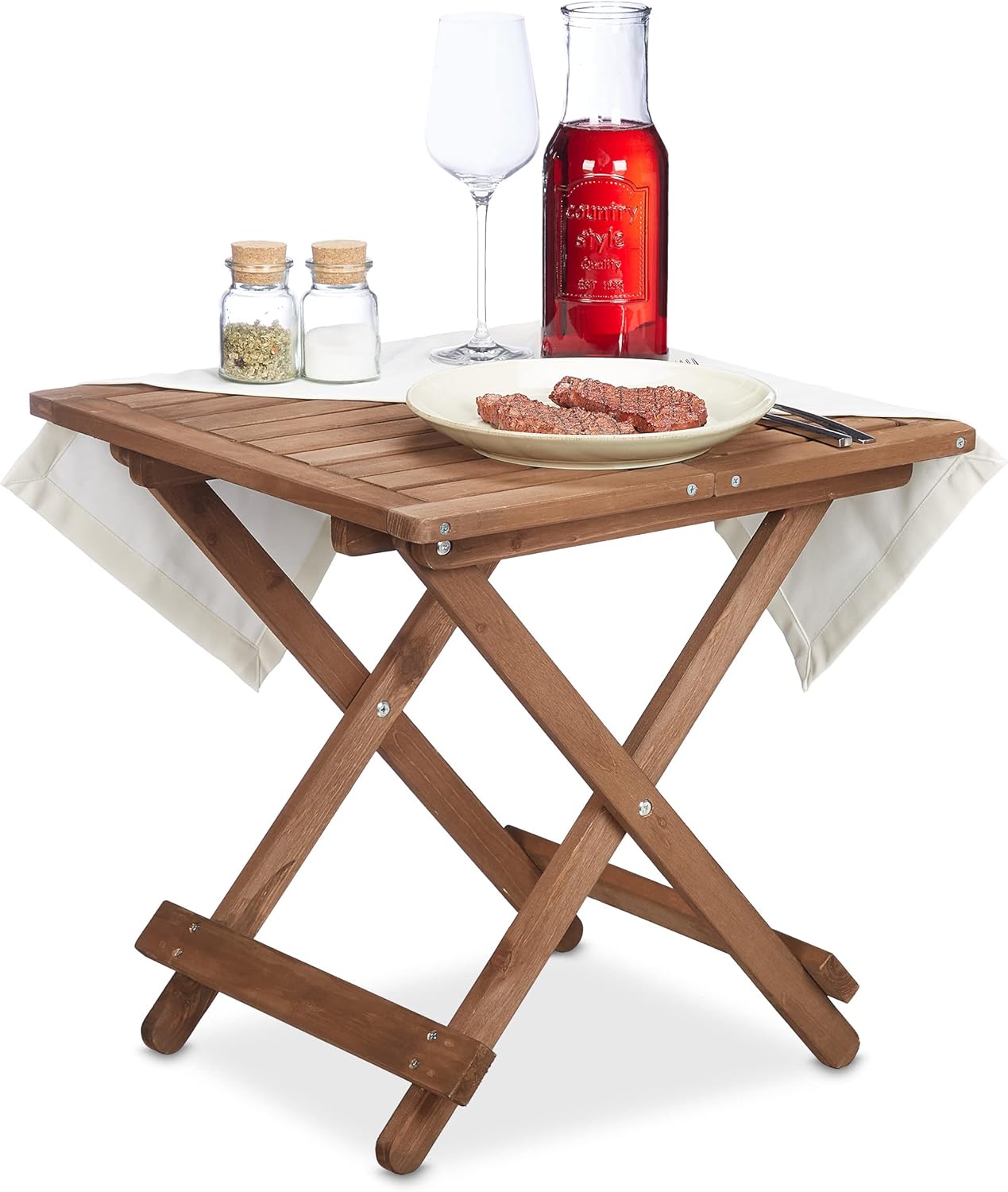 Tavolino pieghevole in legno salvaspazio 50 x 50 x 50 cm per giardino campeggio e terrazza marrone