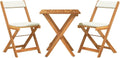 Set bistrot pieghevole da esterno con cuscini e struttura in legno massello di acacia