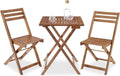 Set tavolo e due sedie pieghevoli in legno acacia con struttura a X per terrazza e giardino