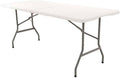 Tavolo pieghevole grande da esterno in resina bianca 240 x 74 x 74 cm con maniglia e chiusura di sicurezza