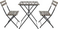 Completo bistrot con tavolo pieghevole e due sedie in acacia e metallo stile industriale marrone nero