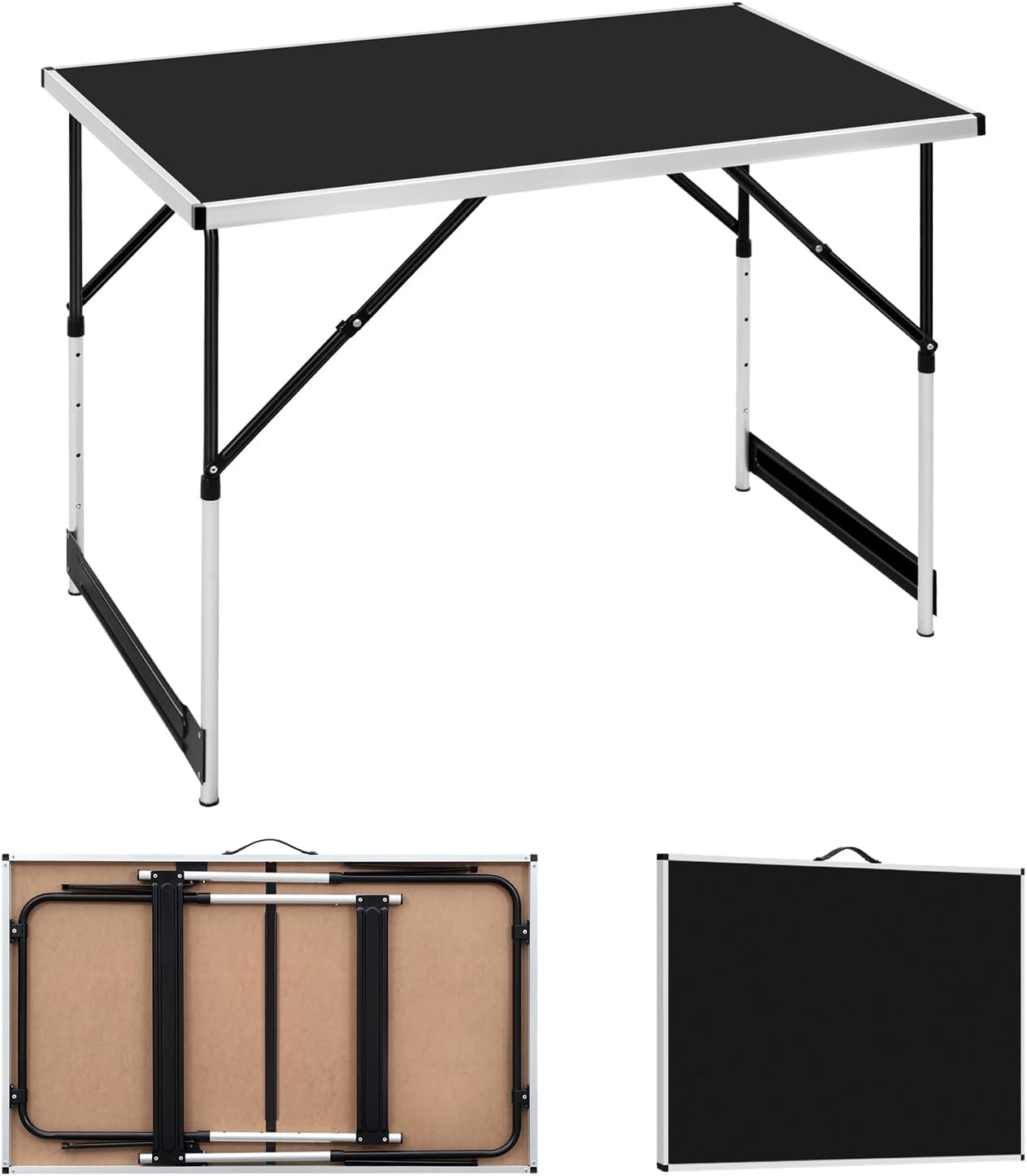 Tavolo da picnic regolabile in altezza con piano MDF nero 100 x 60 x 73 94 cm